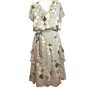 Ralph Lauren Black Label Floral Ruffle Tiered Georgette Dress Women's Size 14